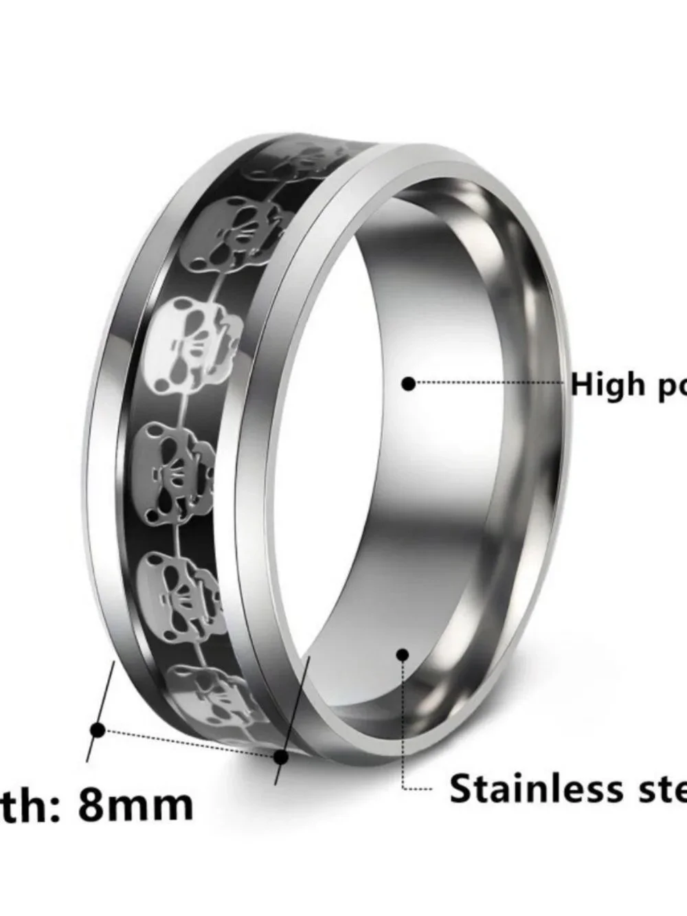Mens stainless steel skull bracelet rings set gothic hip hop